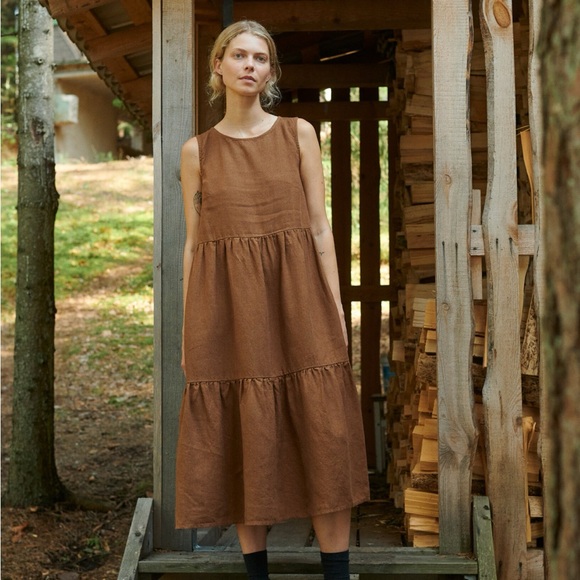 Linenfox Amalie Linen Wool Blend Dress in Brown S-M - Picture 1 of 7